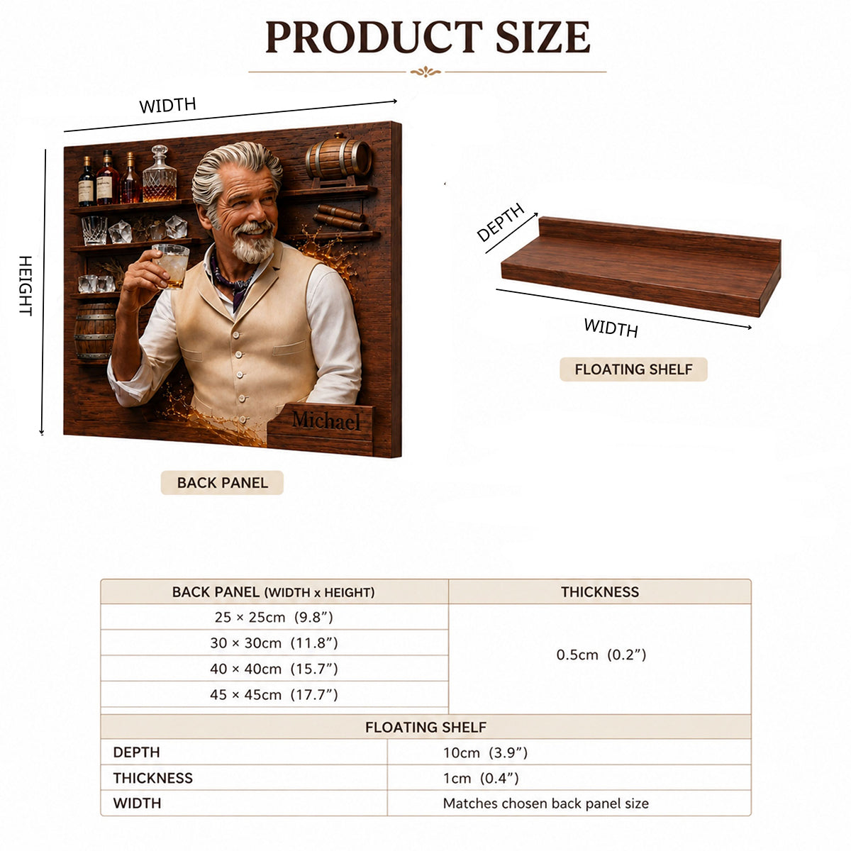 Whiskey Room Decor - Personalized Whisky Wooden Floating Shelf