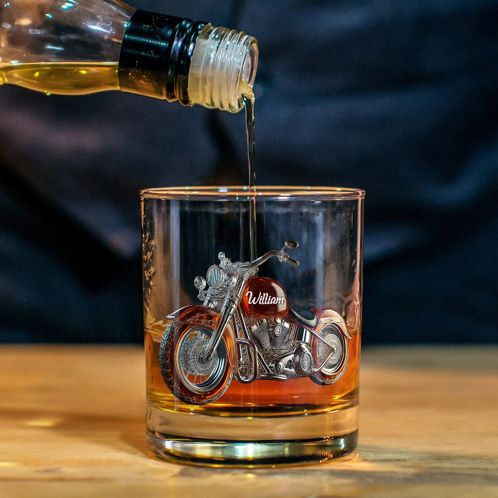 Love Motorcycle - Personalized Biker Whiskey Glass
