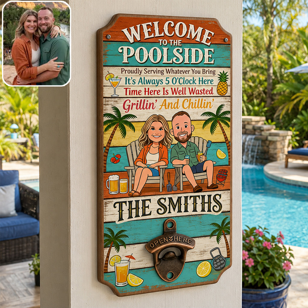 Welcome To Our Patio - Personalized Couple Wall Bottle Opener