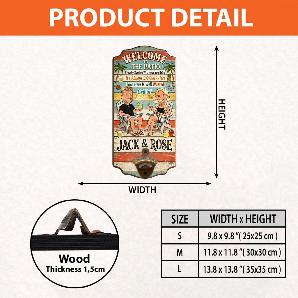 Welcome To Our Patio - Personalized Couple Wall Bottle Opener
