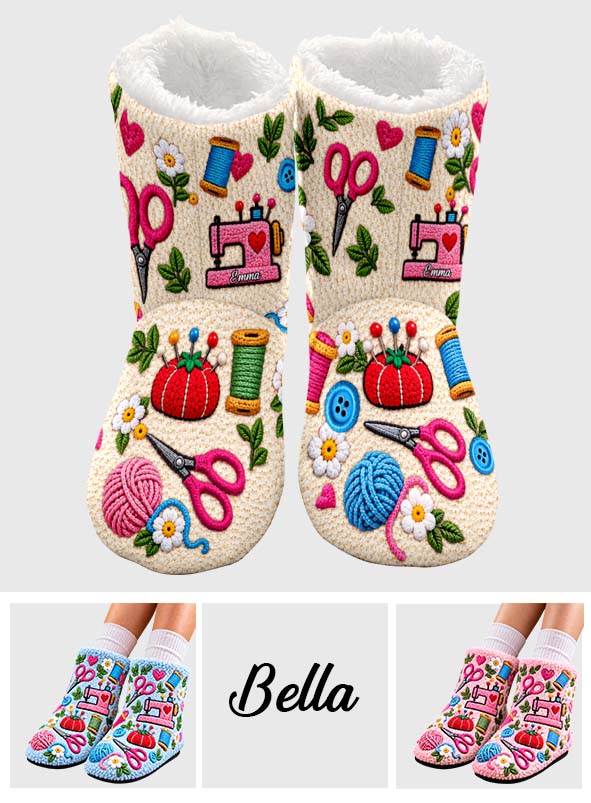 Sewing Lovers Gift - Personalized Sewing Faux Fur Boot Slippers