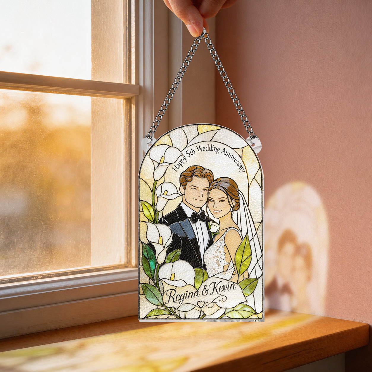 Meaningful Anniversary Couple Gift - Personalized wedding 3D Printed Glass Suncatcher