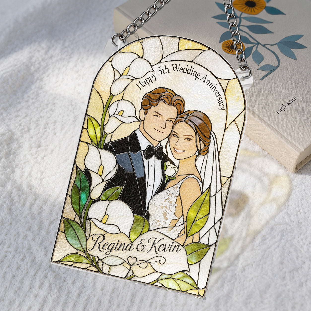 Meaningful Anniversary Couple Gift - Personalized wedding 3D Printed Glass Suncatcher