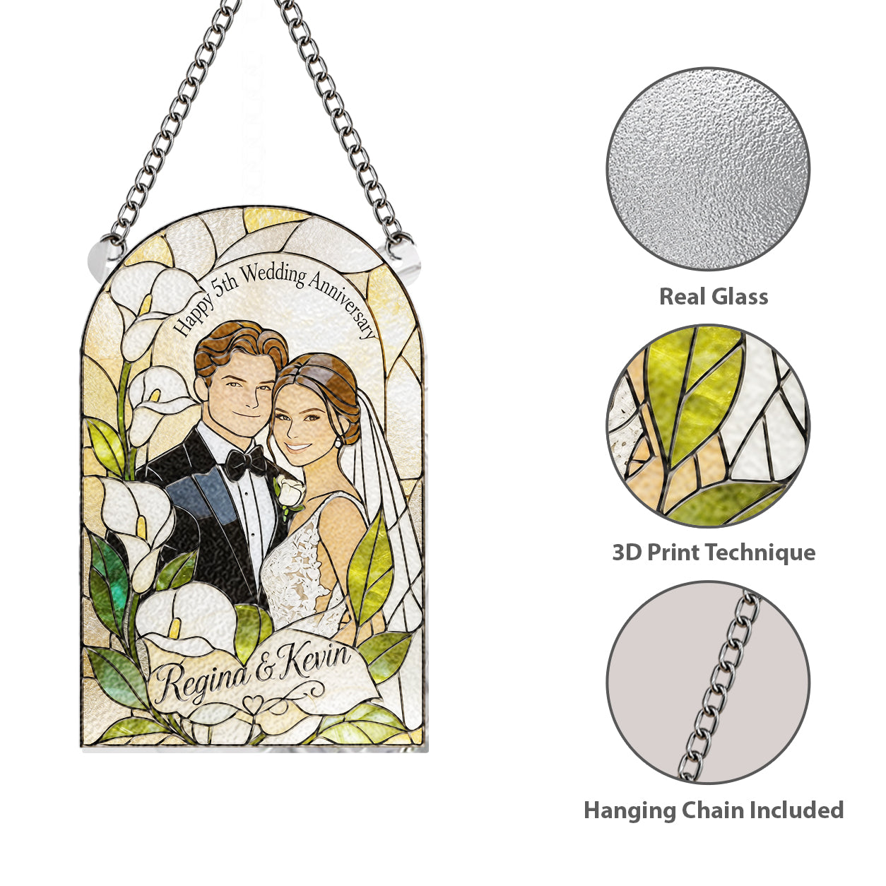 Meaningful Anniversary Couple Gift - Personalized wedding 3D Printed Glass Suncatcher
