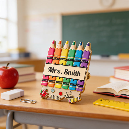 Pencil Crayon Teacher Lapel Pin - Personalized Teacher Pin