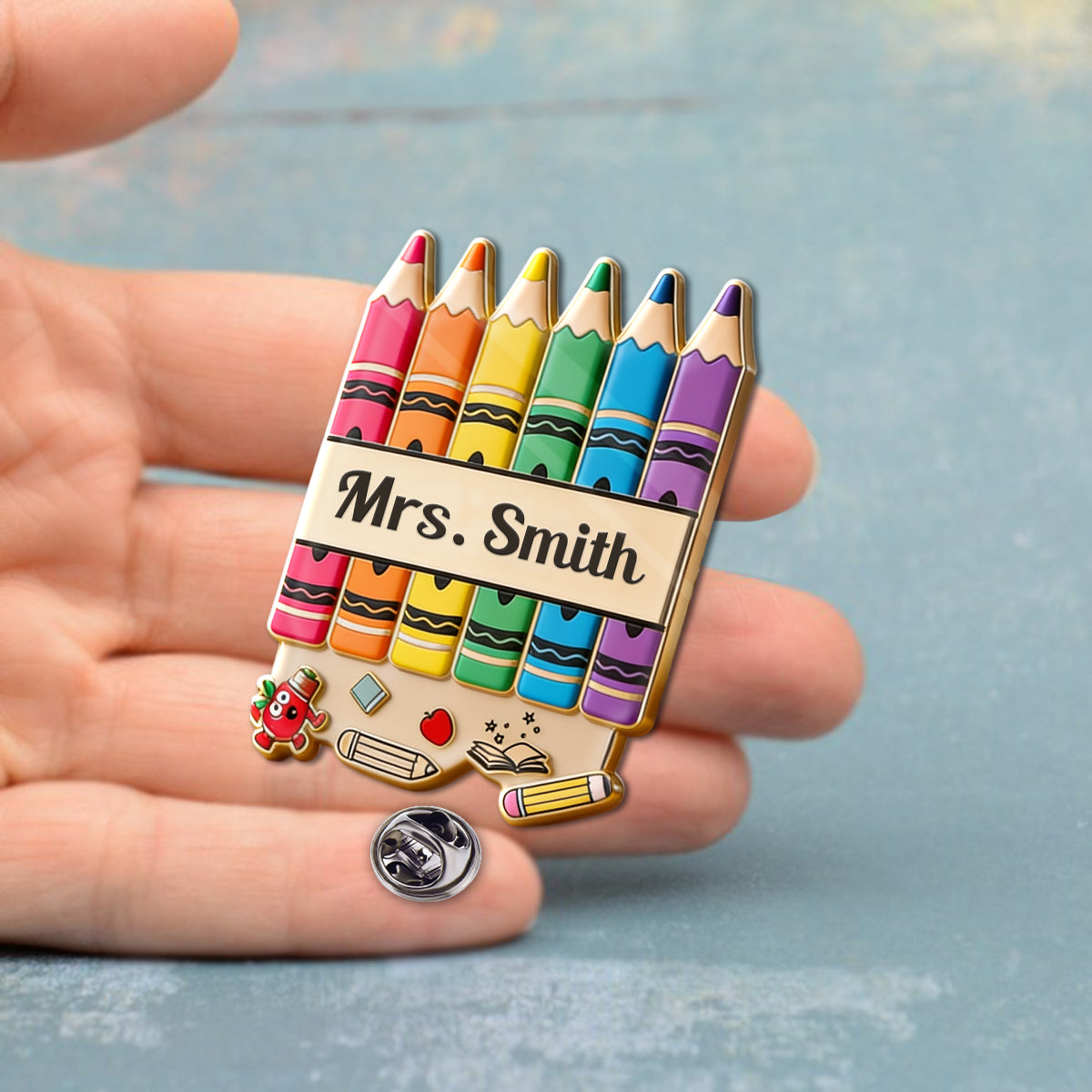 Pencil Crayon Teacher Lapel Pin - Personalized Teacher Pin