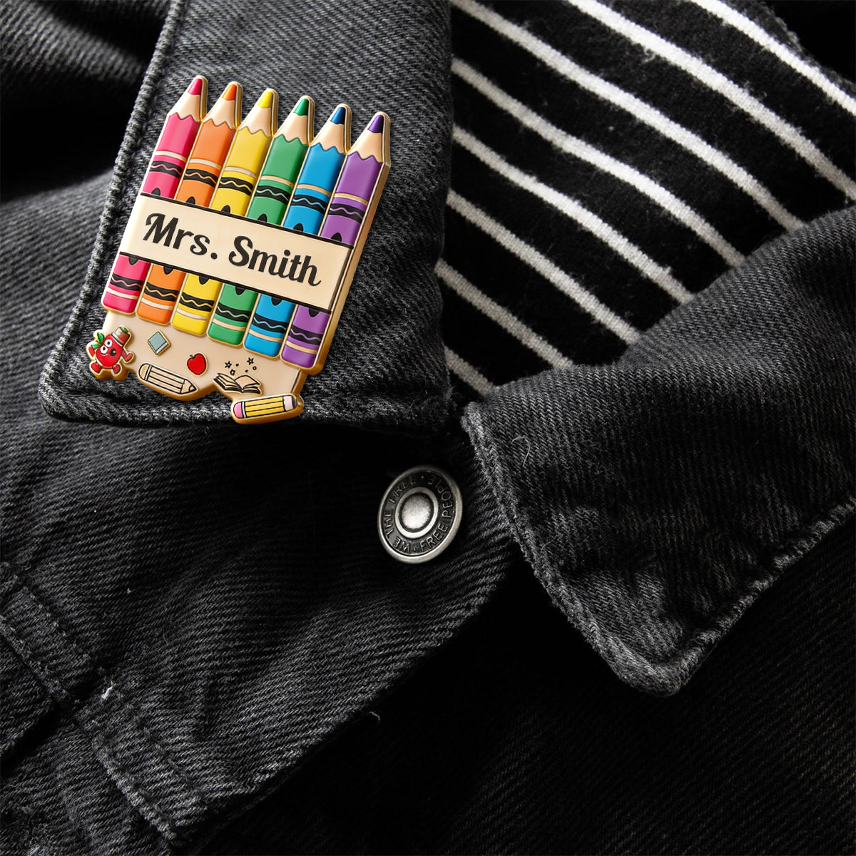Pencil Crayon Teacher Lapel Pin - Personalized Teacher Pin