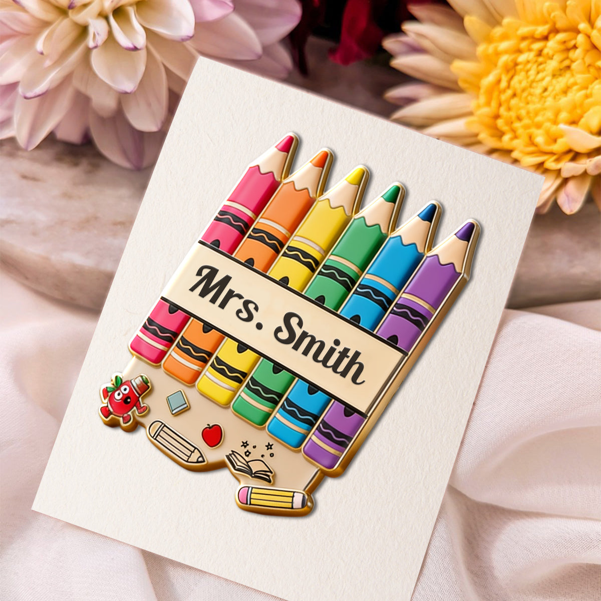 Pencil Crayon Teacher Lapel Pin - Personalized Teacher Pin