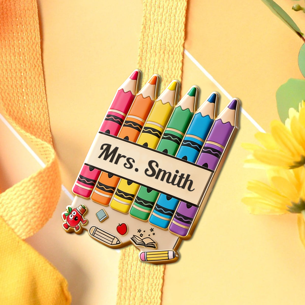 Pencil Crayon Teacher Lapel Pin - Personalized Teacher Pin