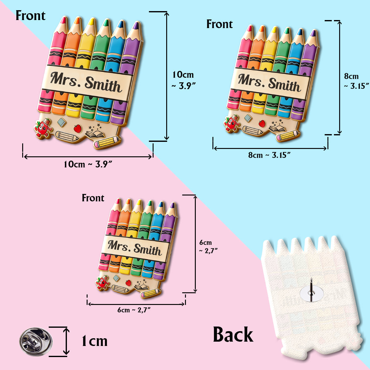 Pencil Crayon Teacher Lapel Pin - Personalized Teacher Pin