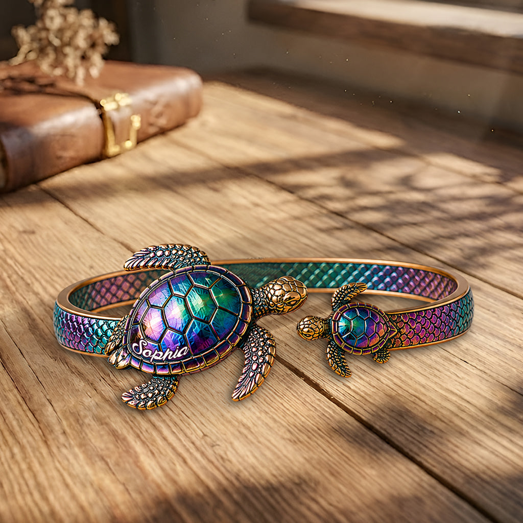 Salty Lil' Beach - Personalized Turtle Shaped Cuff Bracelet