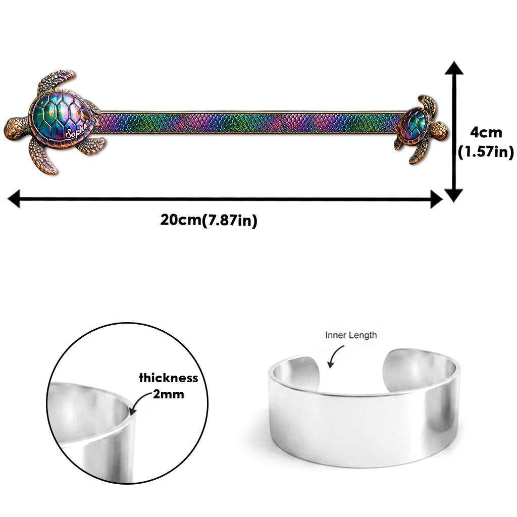 Salty Lil' Beach - Personalized Turtle Shaped Cuff Bracelet
