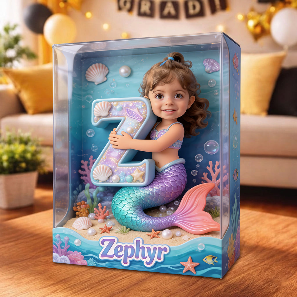 Mermaid Alphabet Letter & Custom Photo - Personalized Kid Acrylic Display Box