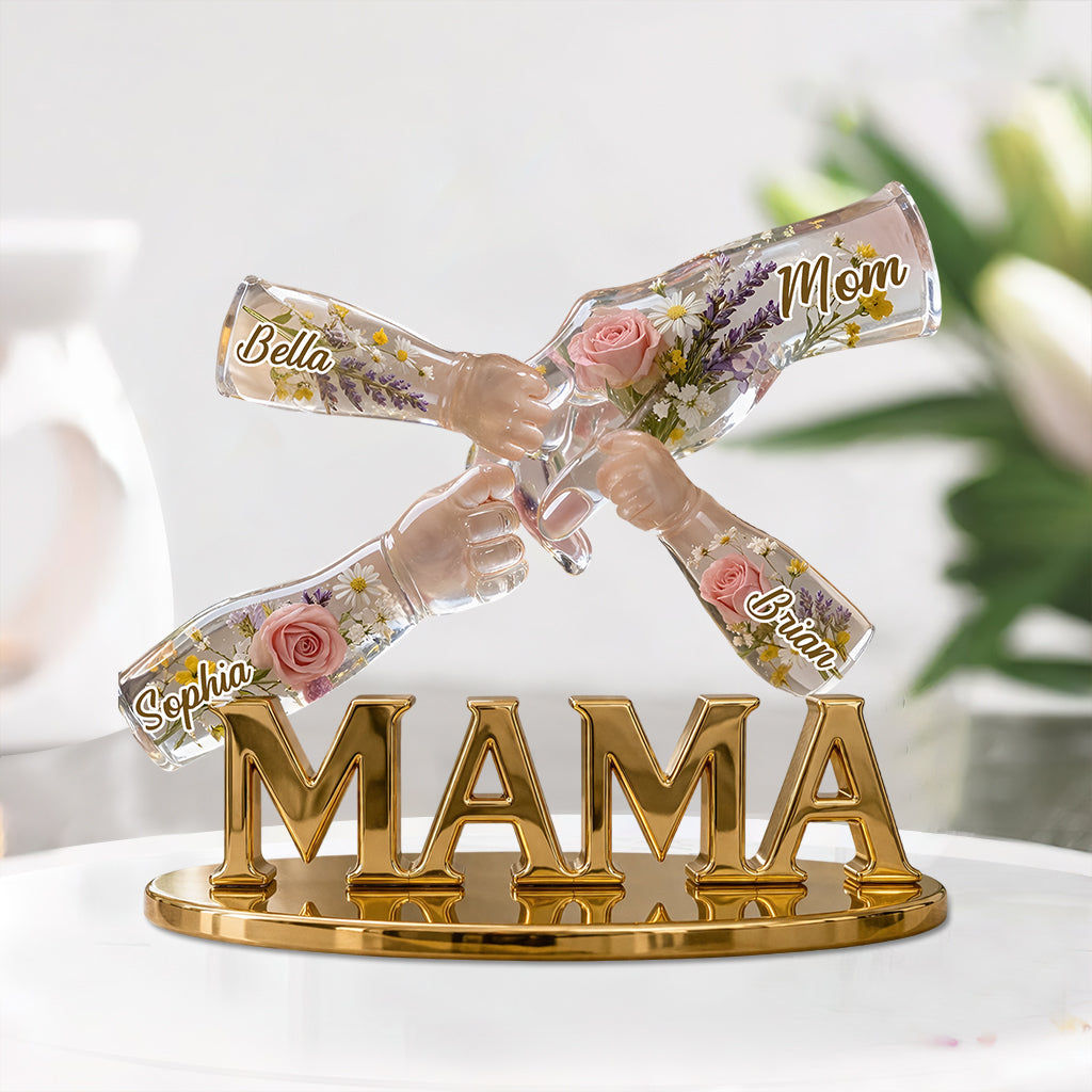Mama Holding Hands With Love - Personalized Mother Custom Shaped Acrylic Plaque