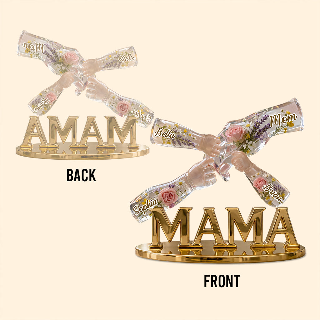 Mama Holding Hands With Love - Personalized Mother Custom Shaped Acrylic Plaque