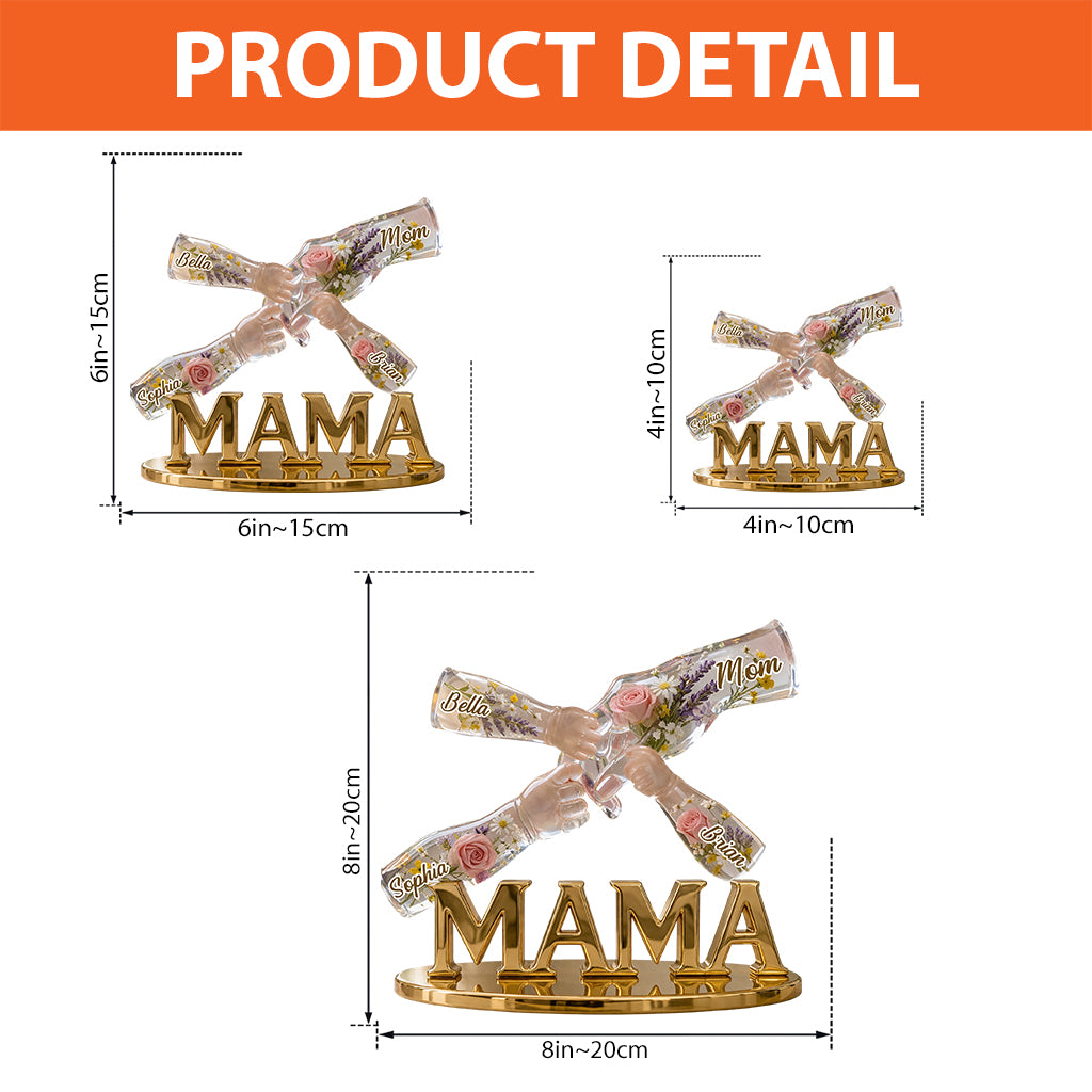 Mama Holding Hands With Love - Personalized Mother Custom Shaped Acrylic Plaque