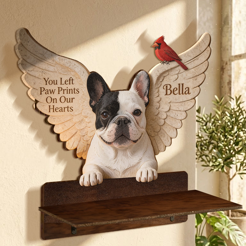 You Left Paw Prints On Our Hearts - Personalized Dog Wooden Floating Shelf