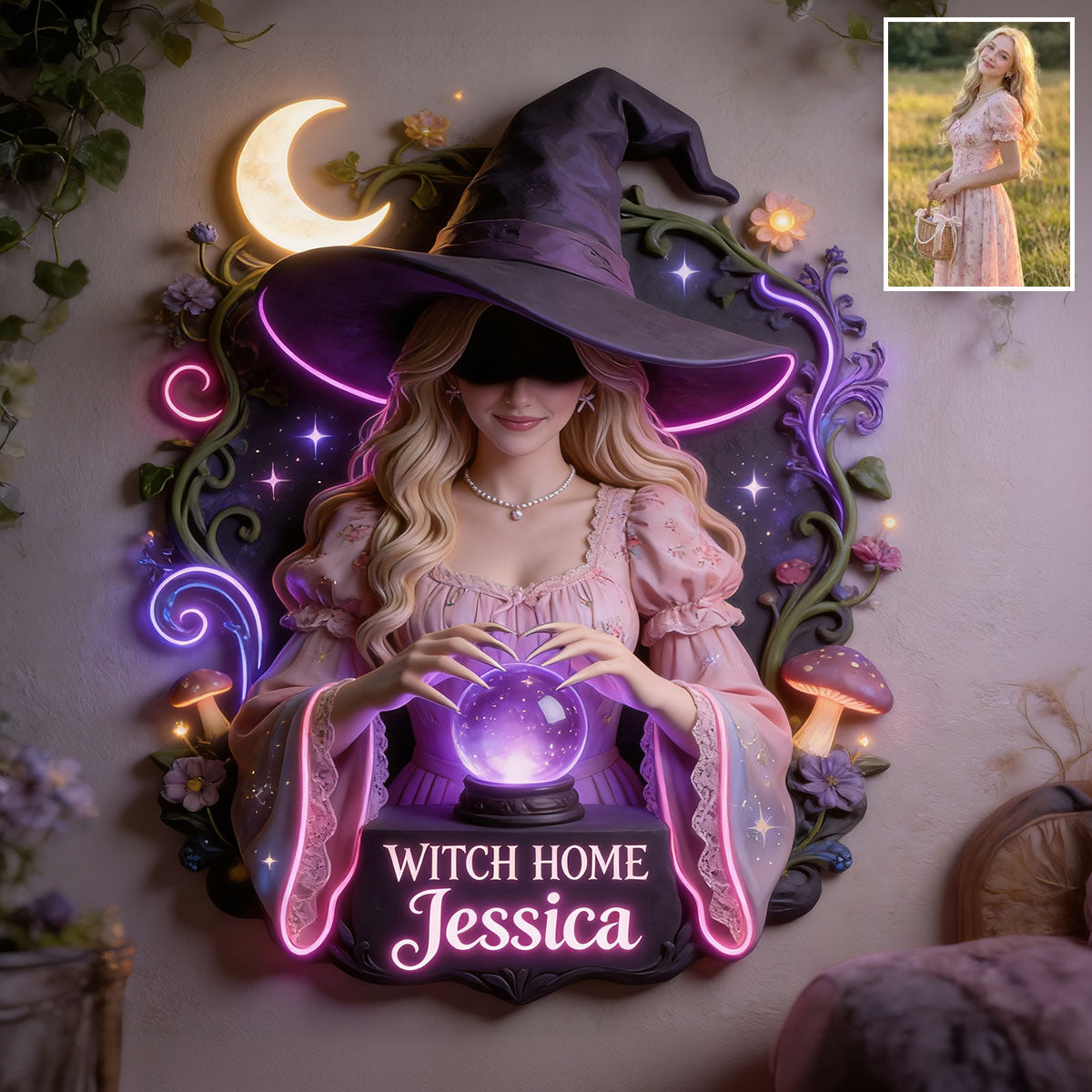 Witch's Room Decoration - Personalized Witch LED Light Acrylic Sign