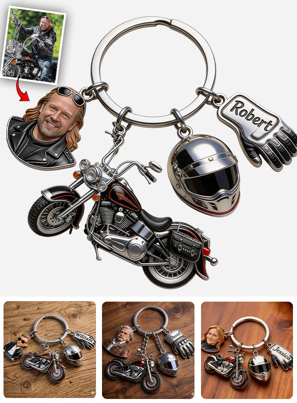 Love Motorcycle - Custom From Photo - Personalized Biker Keychain With Charms