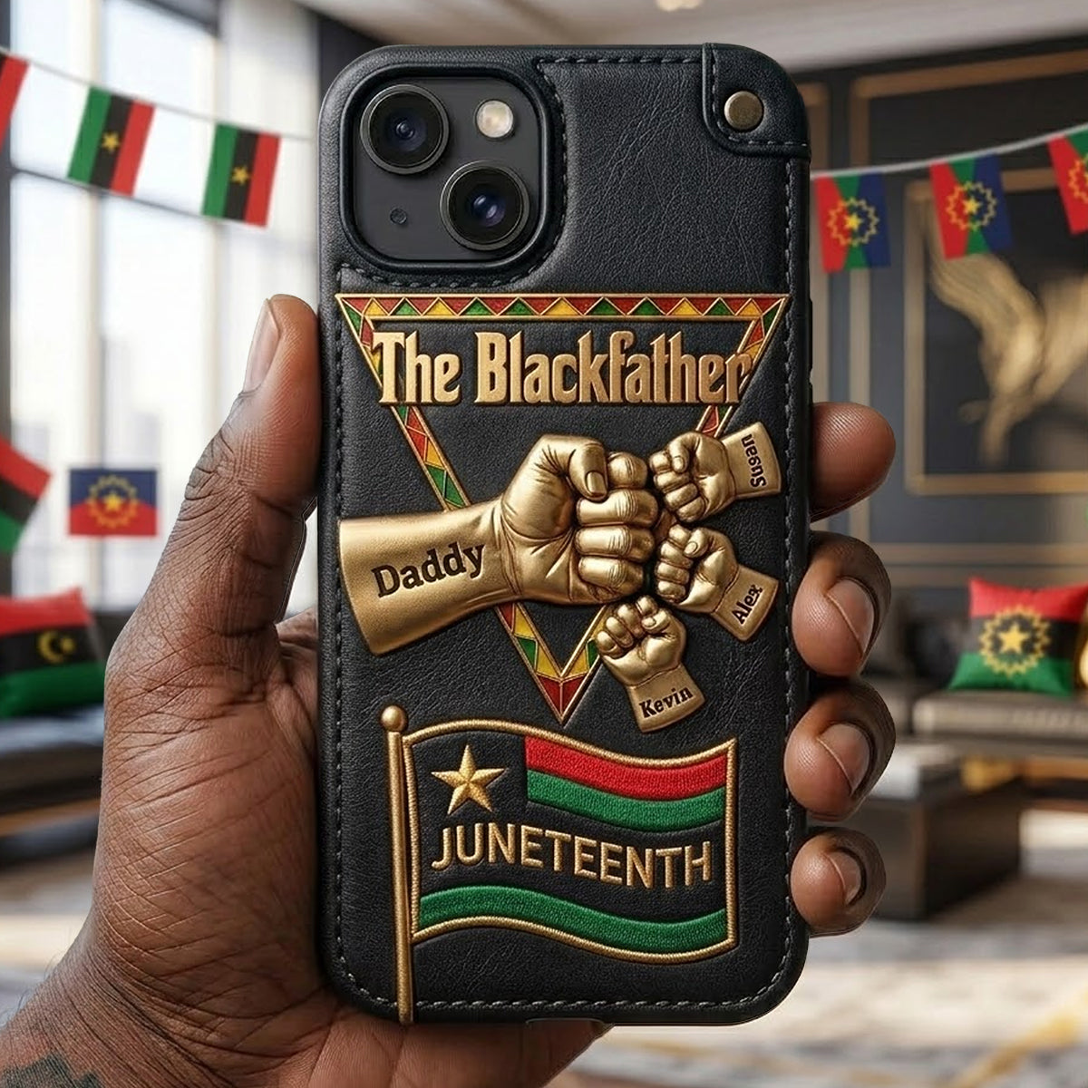 The Blackfather - Personalized Father 3D Embossed Leather Phone Case