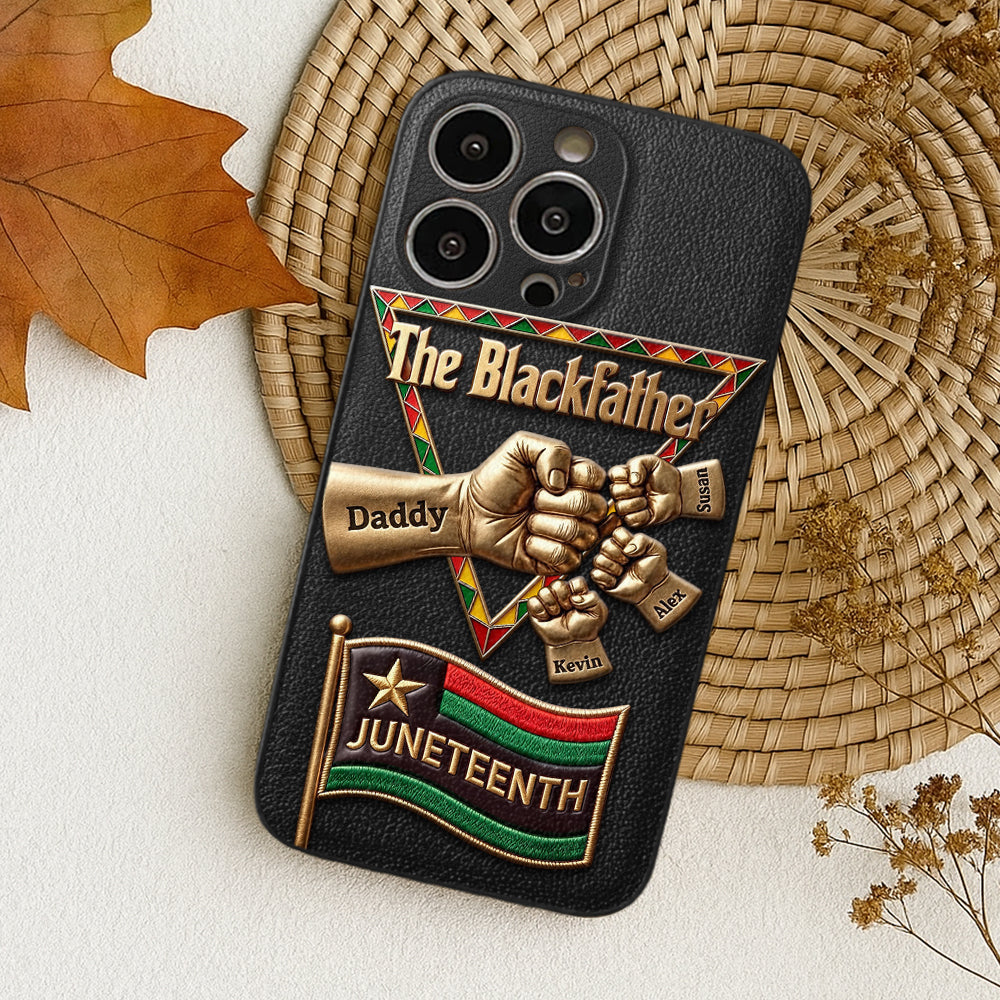 The Blackfather - Personalized Father 3D Embossed Leather Phone Case