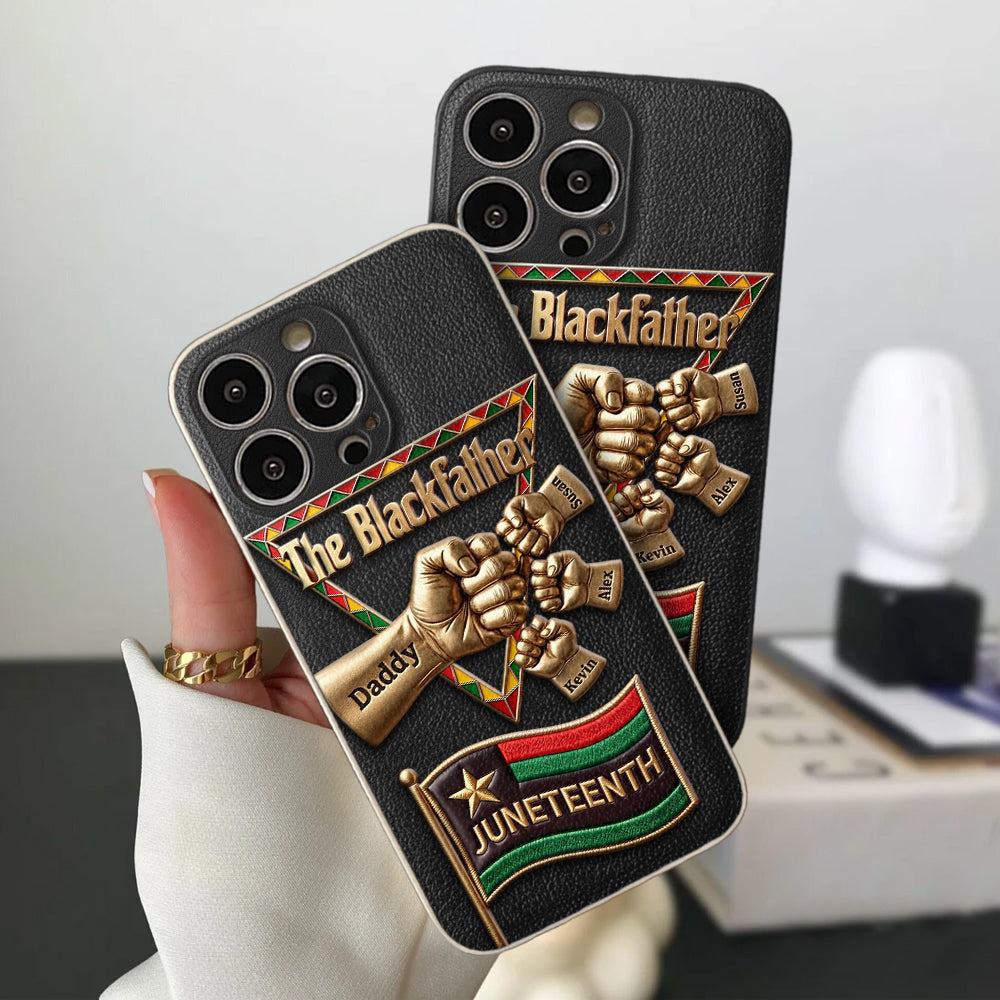 The Blackfather - Personalized Father 3D Embossed Leather Phone Case