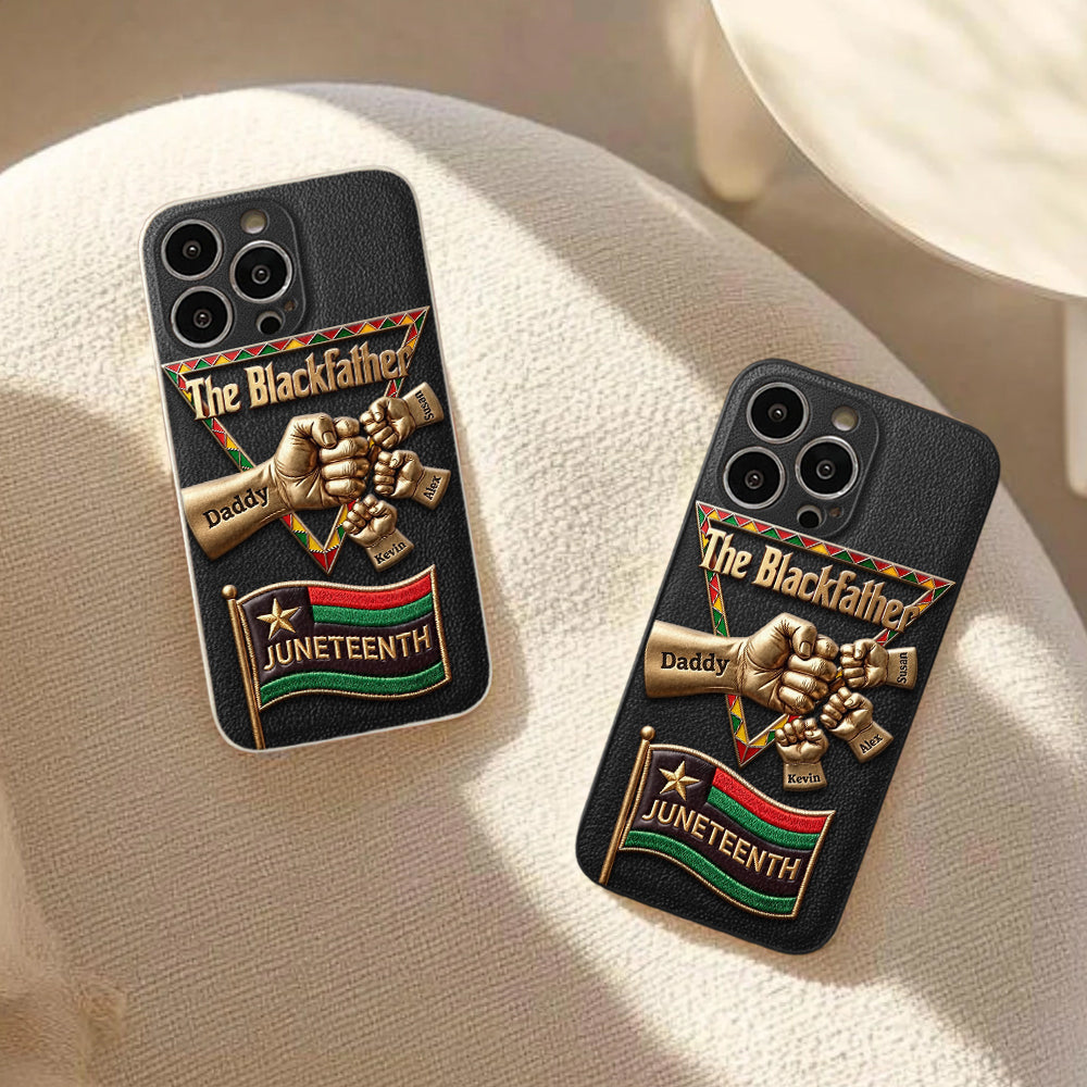 The Blackfather - Personalized Father 3D Embossed Leather Phone Case