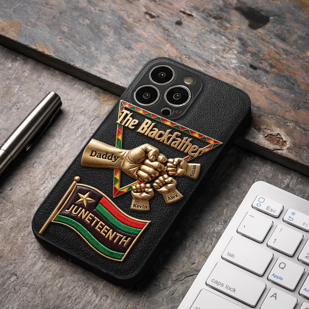 The Blackfather - Personalized Father 3D Embossed Leather Phone Case