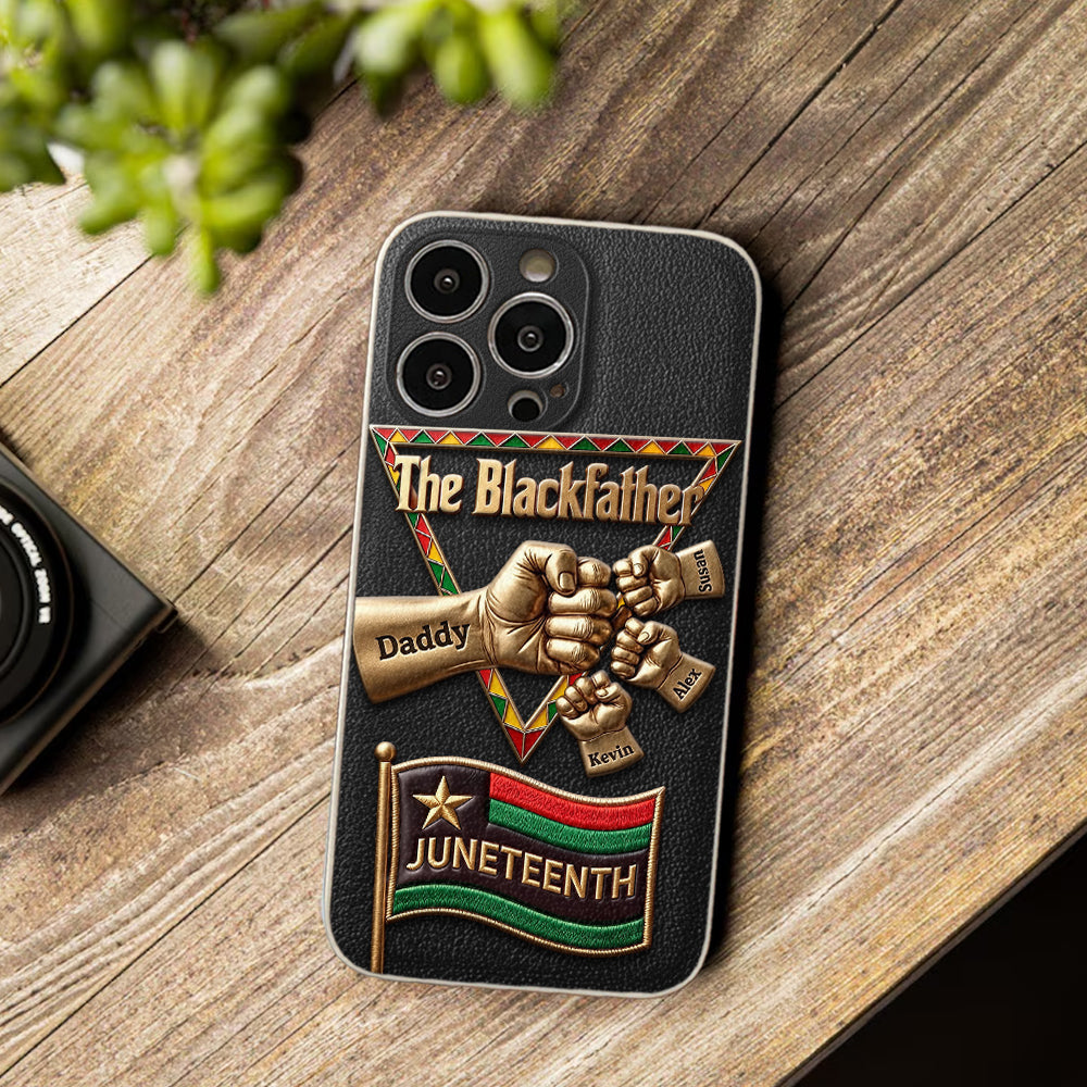 The Blackfather - Personalized Father 3D Embossed Leather Phone Case