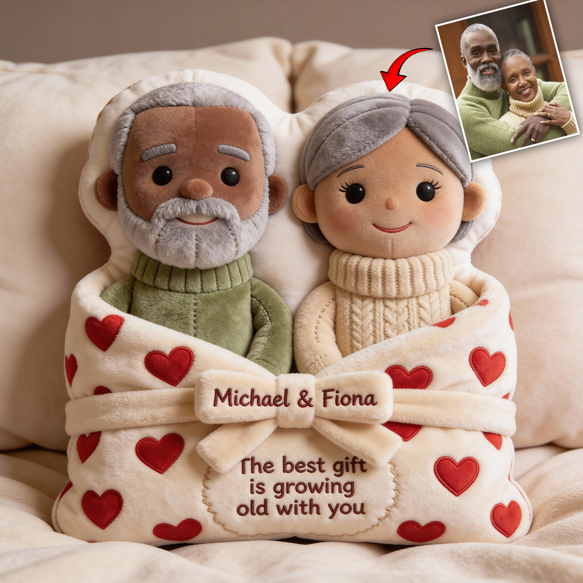 The Best Gift Is Growing Old With You - Personalized Couple Faux Fur Shaped Pillow