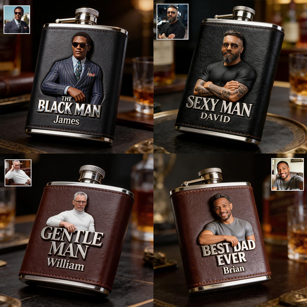 Luxury Gifts For Man - Custom From Photo - Personalized Father Hip Flask