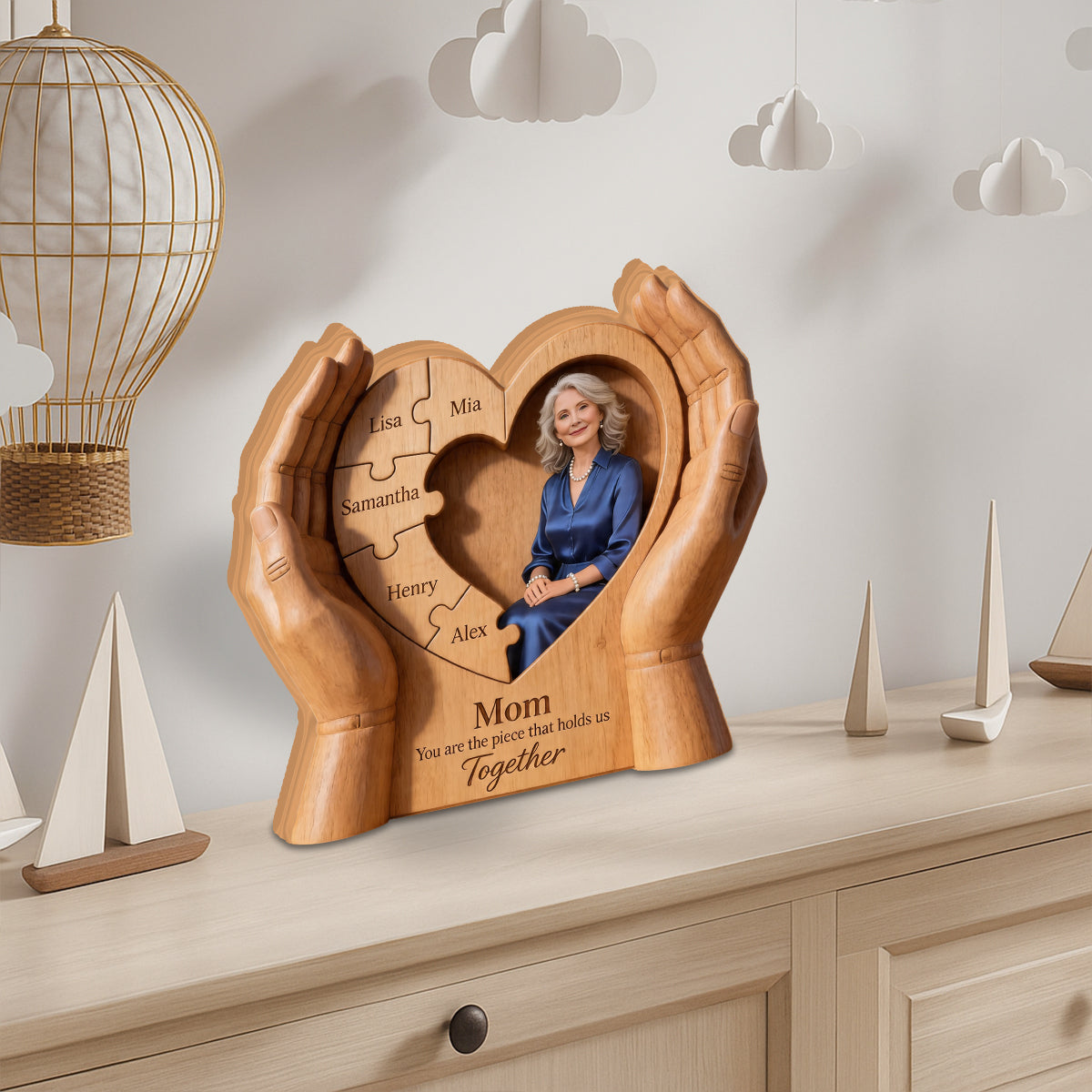 Mom You Are The Piece That Holds Us Together - Personalized Mother Custom Shaped Wood Plaque