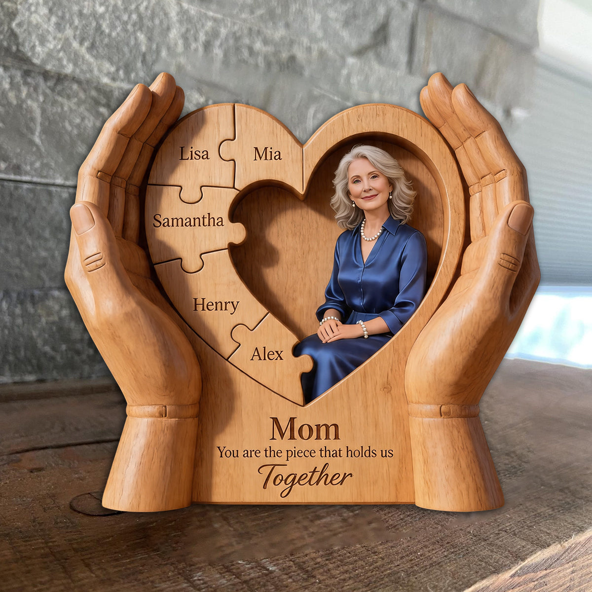 Mom You Are The Piece That Holds Us Together - Personalized Mother Custom Shaped Wood Plaque