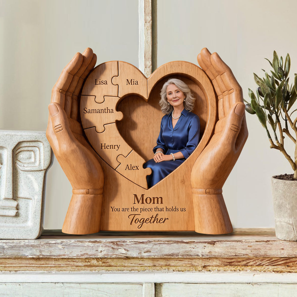 Mom You Are The Piece That Holds Us Together - Personalized Mother Custom Shaped Wood Plaque