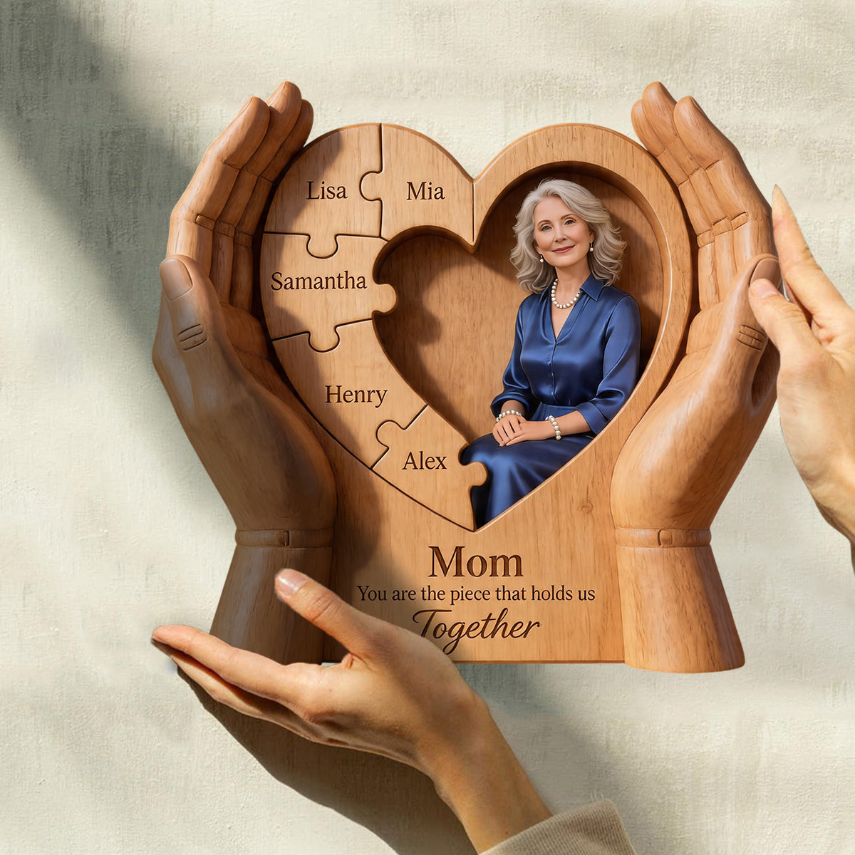 Mom You Are The Piece That Holds Us Together - Personalized Mother Custom Shaped Wood Plaque