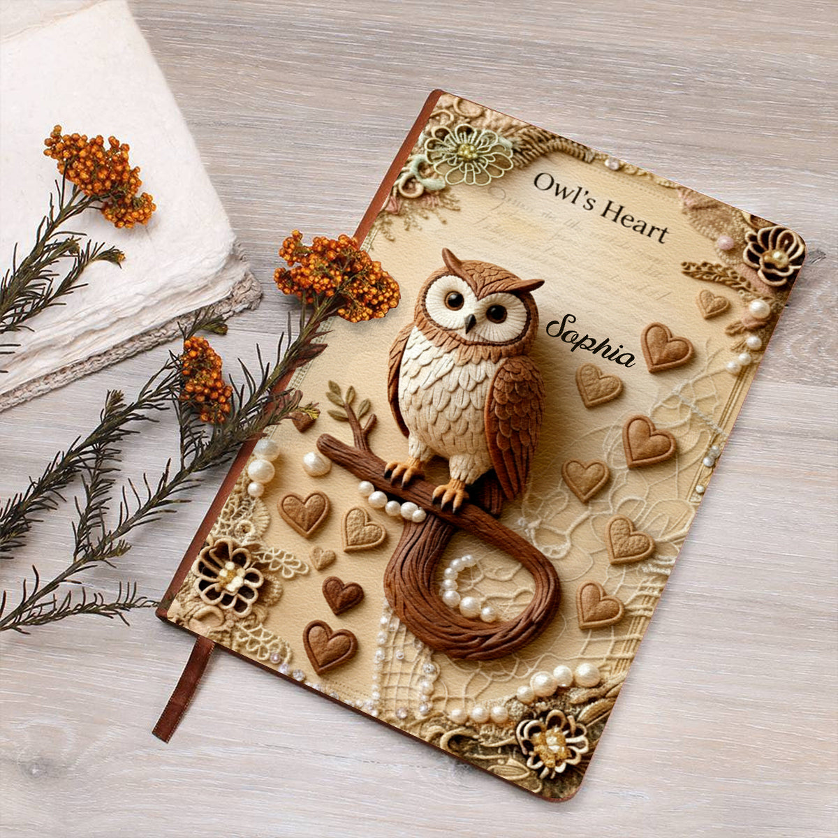 Owl's Heart - Personalized Owl Leather Journal