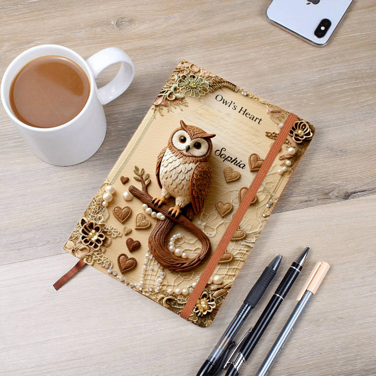 Owl's Heart - Personalized Owl Leather Journal