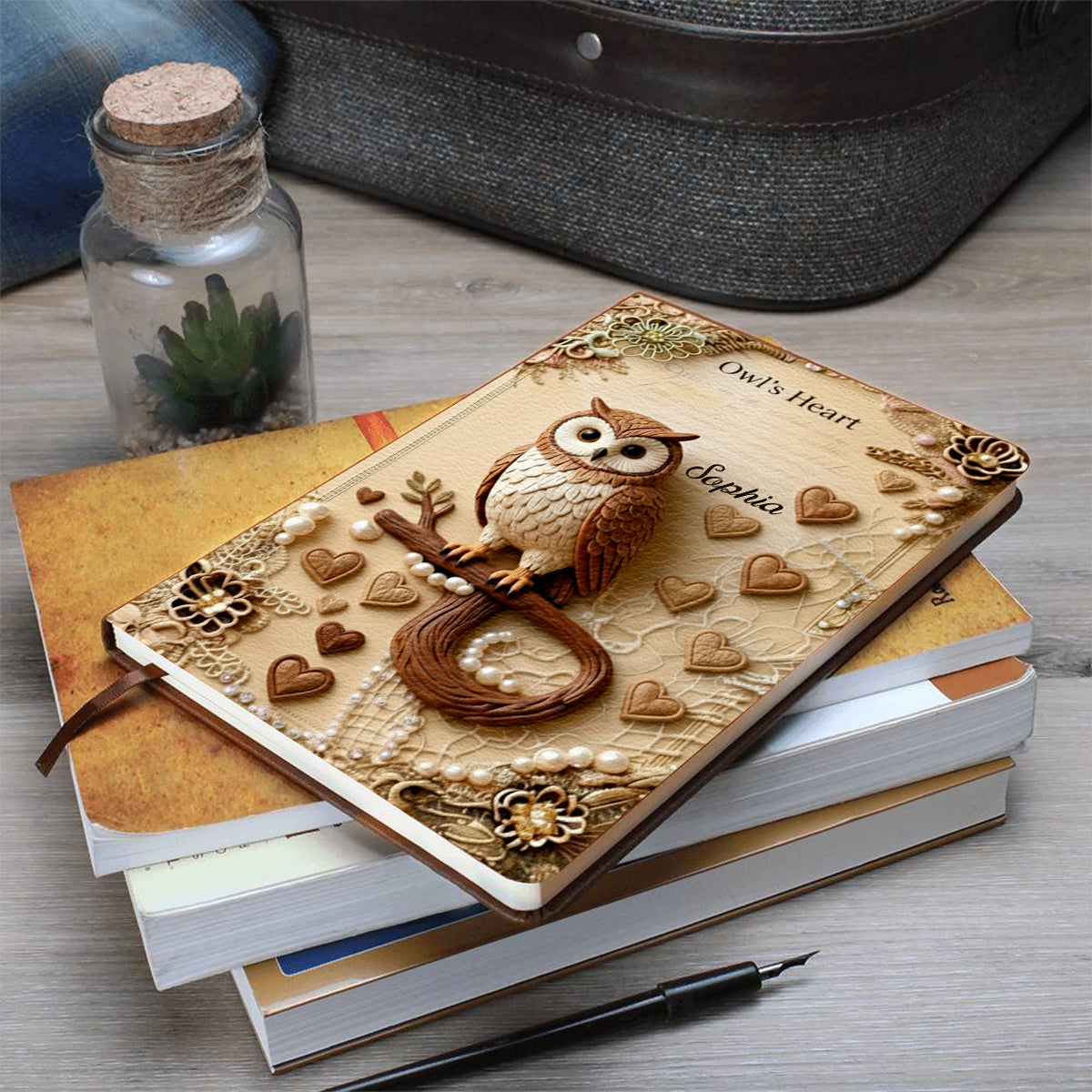 Owl's Heart - Personalized Owl Leather Journal