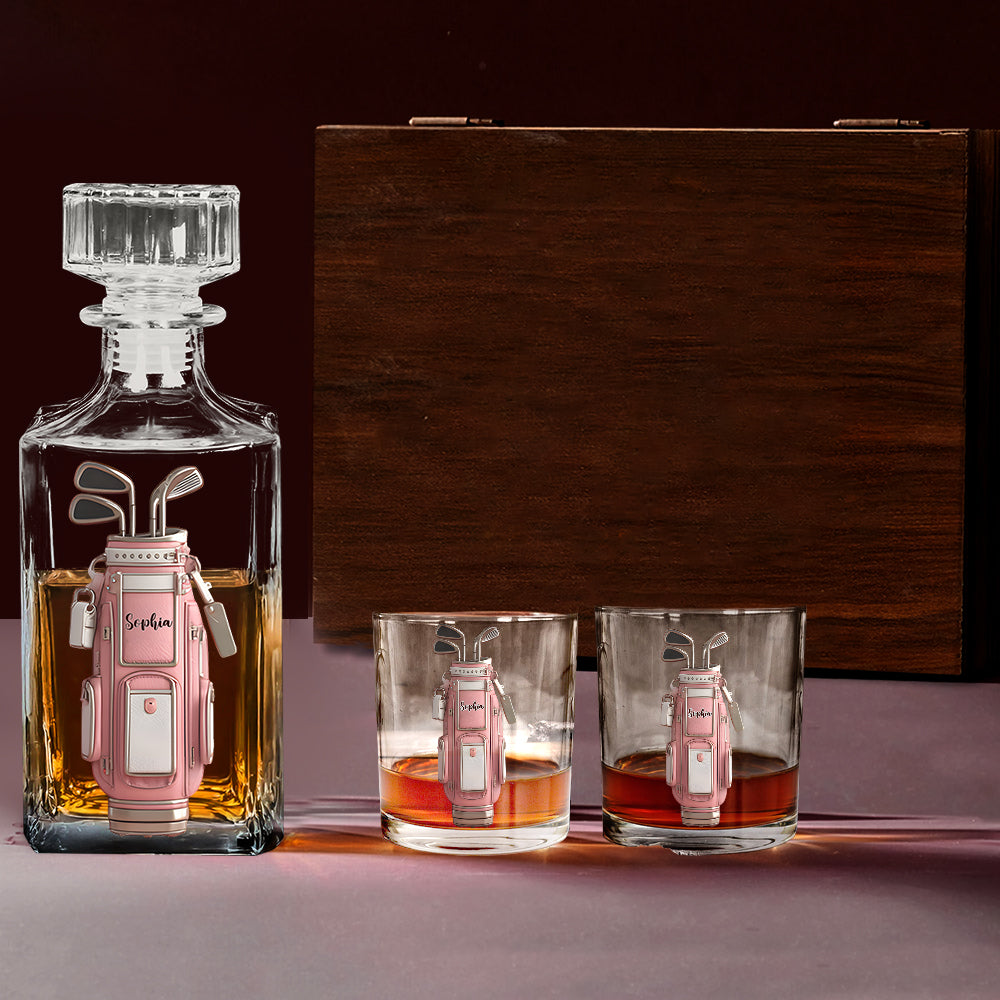 Luxury Gift For Golfer Custom Name - Personalized Golf Whiskey Decanter Set