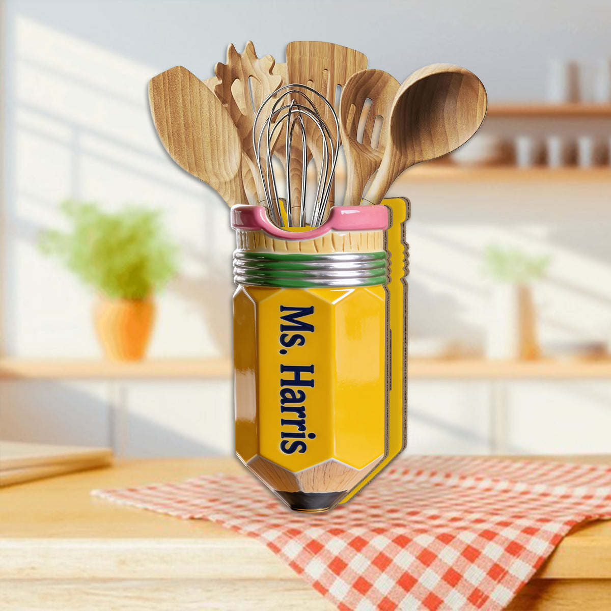 Pencil-Shaped Teacher Gift - Personalized Teacher Wooden Desk Organizer