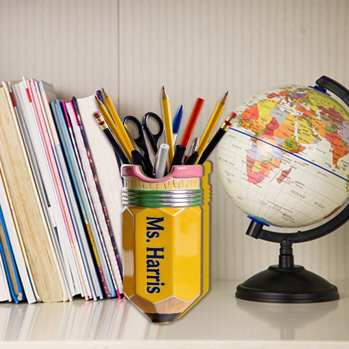 Pencil-Shaped Teacher Gift - Personalized Teacher Wooden Desk Organizer