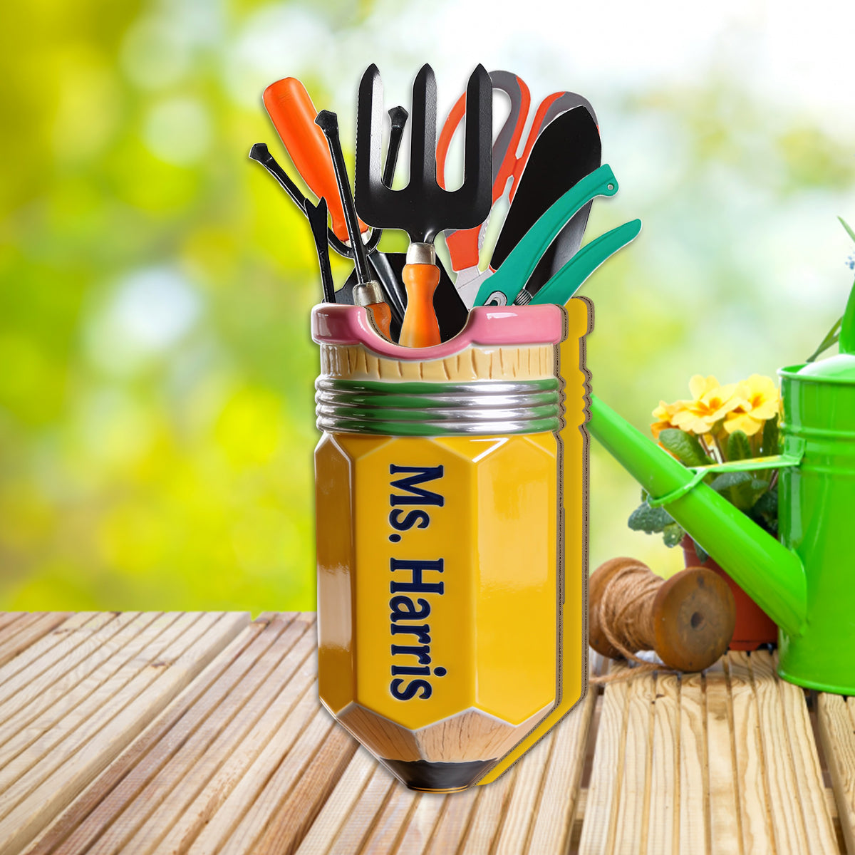 Pencil-Shaped Teacher Gift - Personalized Teacher Wooden Desk Organizer