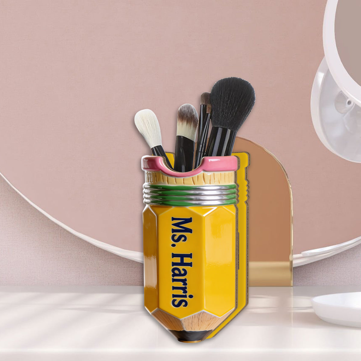 Pencil-Shaped Teacher Gift - Personalized Teacher Wooden Desk Organizer