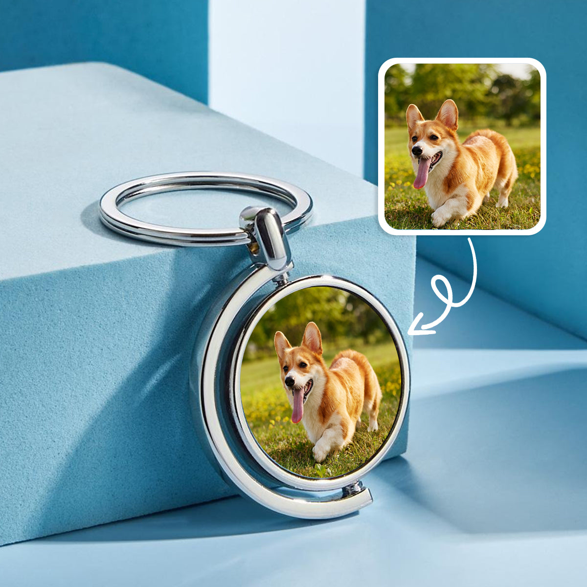 Swirl Photo Whirling Keychain - gift for cat lover, anyone, dog lover, who lost a loved one - Personalized Keychain