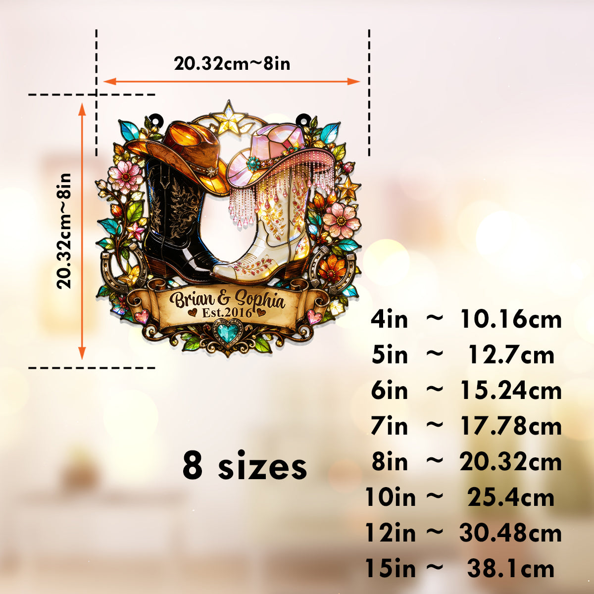 Western, Cowboy Cowgirl Couple Gift - Personalized Western Outfit Window Hanging Suncatcher Ornament
