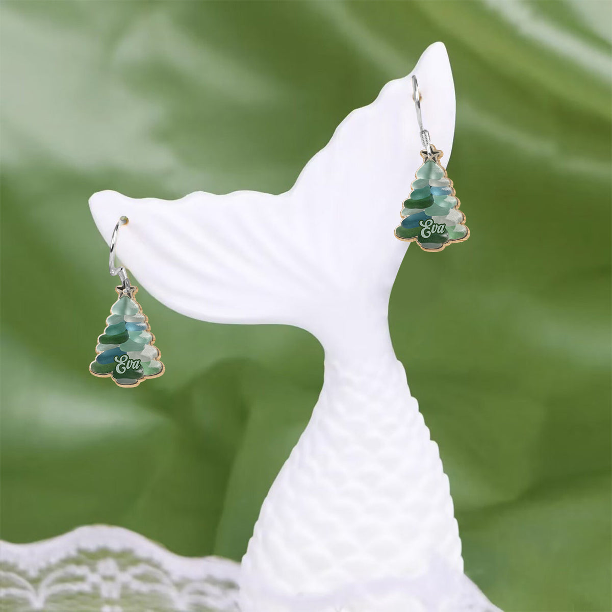Sea Glass Christmas Tree - Personalized Christmas Earrings