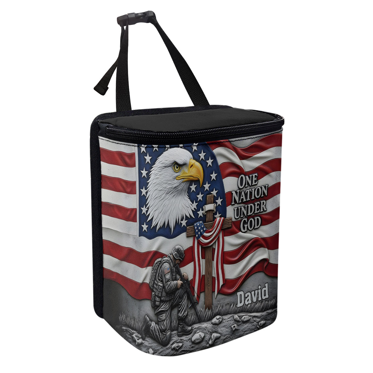 One Nation Under God - Personalized Bald Eagle Portable Car Trash Can/ Organizer