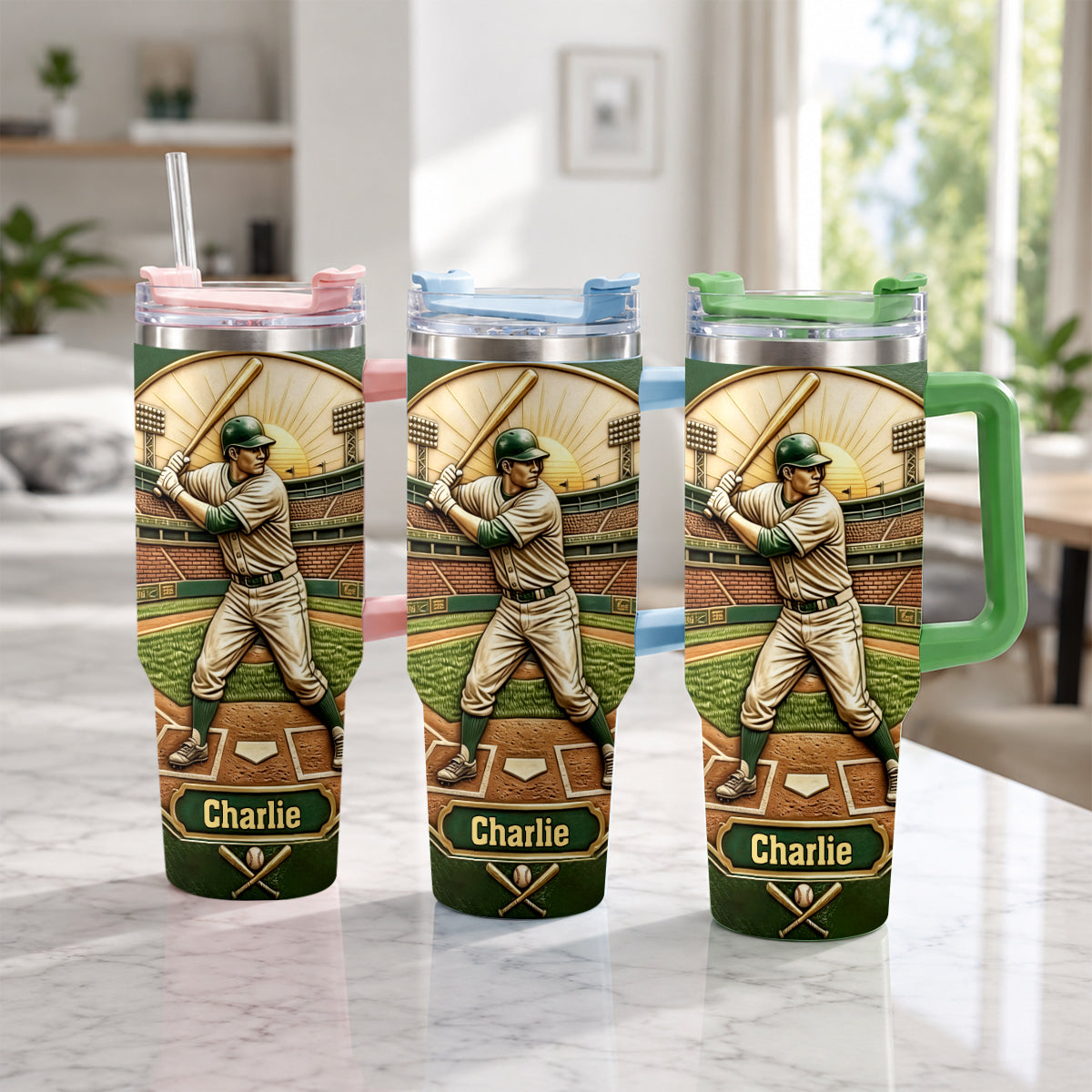 We Caught The Best Dad - Personalized Baseball Tumbler With Handle