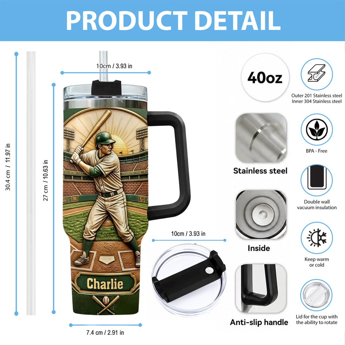 We Caught The Best Dad - Personalized Baseball Tumbler With Handle