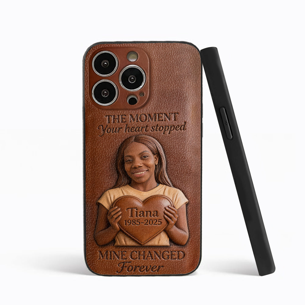 The Moment Your Heart Stopped - Personalized Memorial 3D Embossed Leather Phone Case